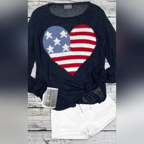 WOODEN Ships HEART FLAG CREW COTTON, Darkest Indigo Size S/M - Picture 8 of 9